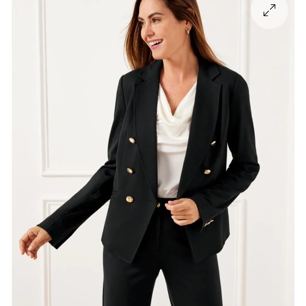 Talbots Double-Breasted Black Blazer with Gold Buttons